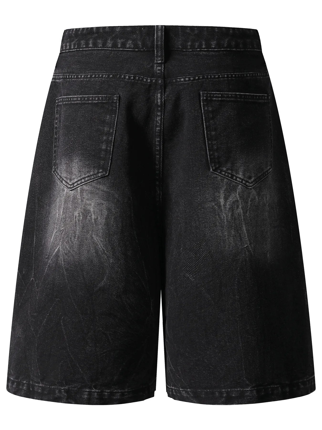 Men's Distressed Denim Shorts with Plaid Patches - cas7m