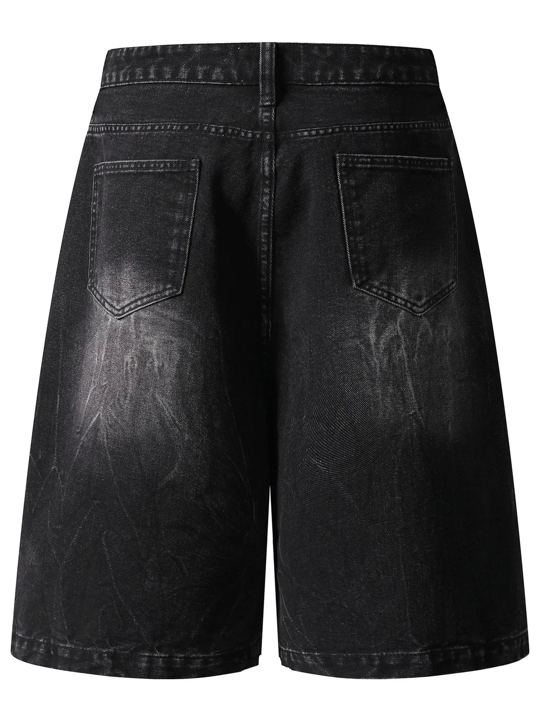 Men's Distressed Denim Shorts with Plaid Patches - cas7m