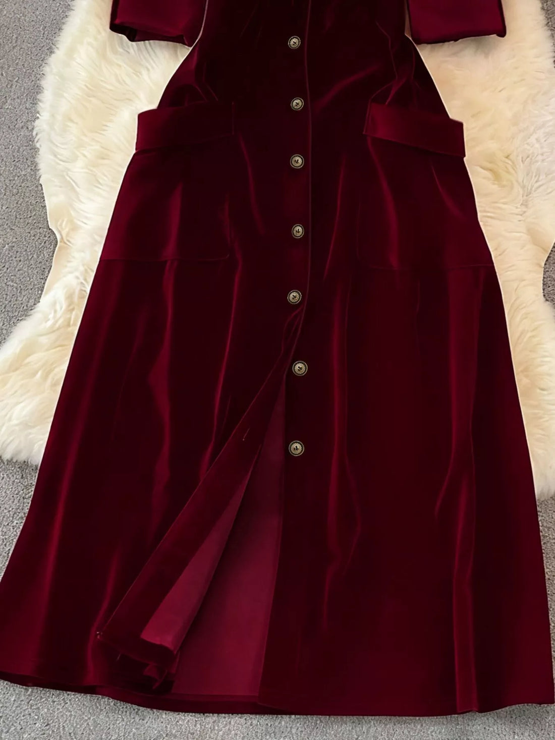 Velvet Button-Down Midi Dress - cas7m