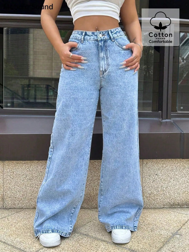 Wide Leg Wash Jeans - cas7m