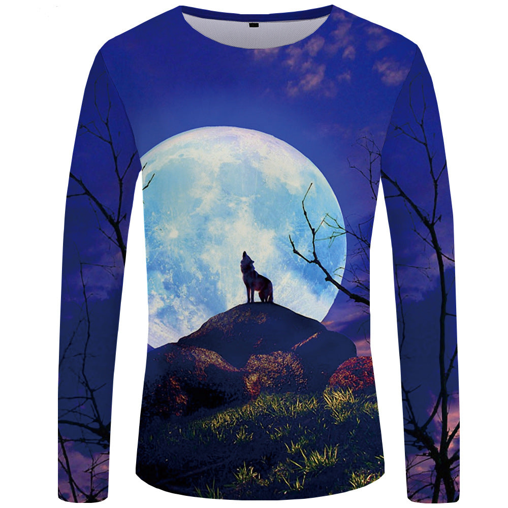3d printed wolf series long sleeve T-shirt men - cas7m