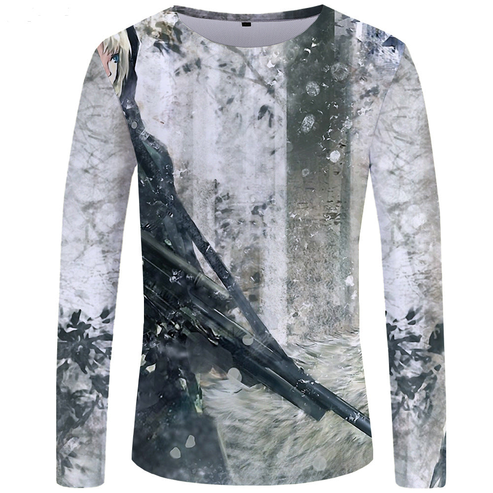 3d printed wolf series long sleeve T-shirt men - cas7m
