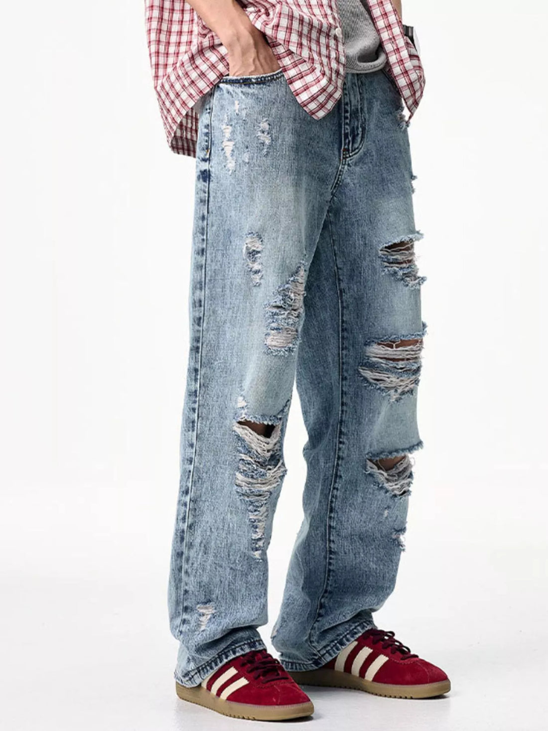 Men's Distressed Wide Leg Jeans - cas7m