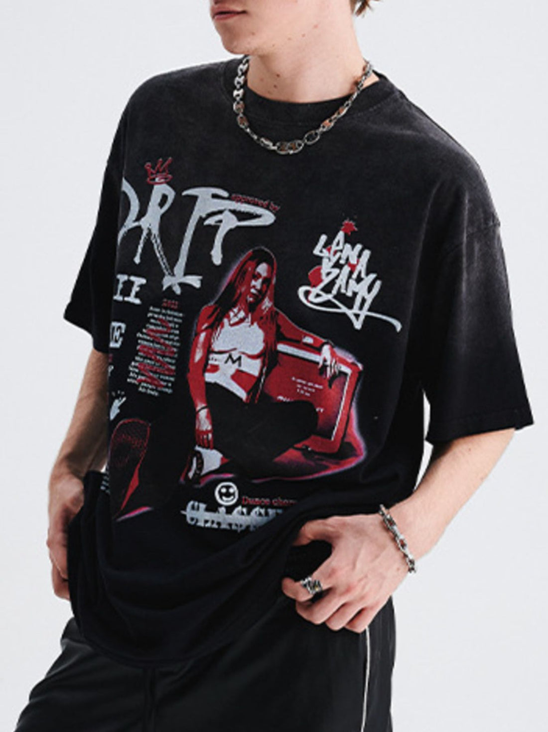 Men's Graphic Short Sleeve Vintage Wash T-Shirt - cas7m