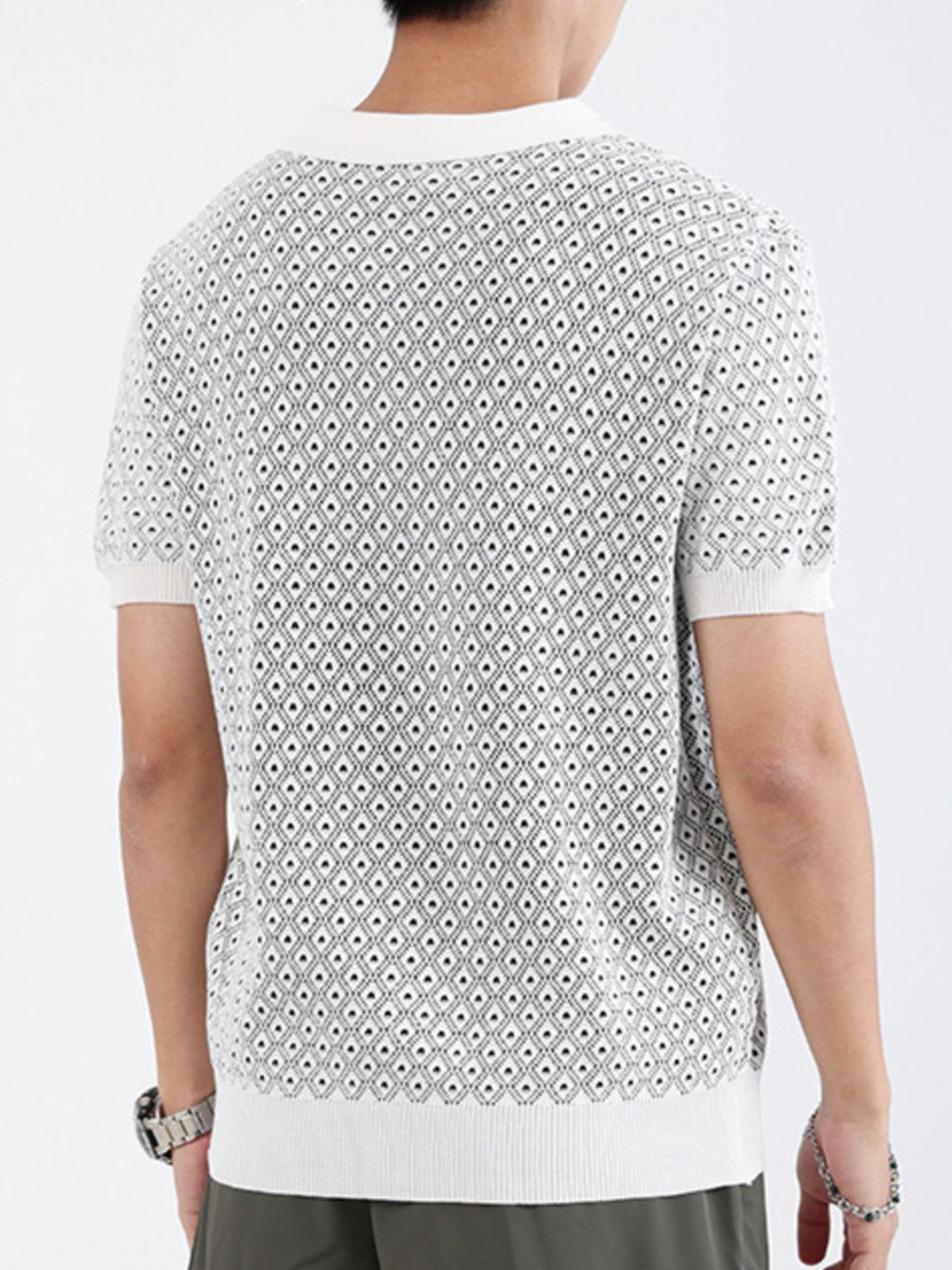 Men's Plus Size Diamond Pattern Short Sleeve Polo - cas7m