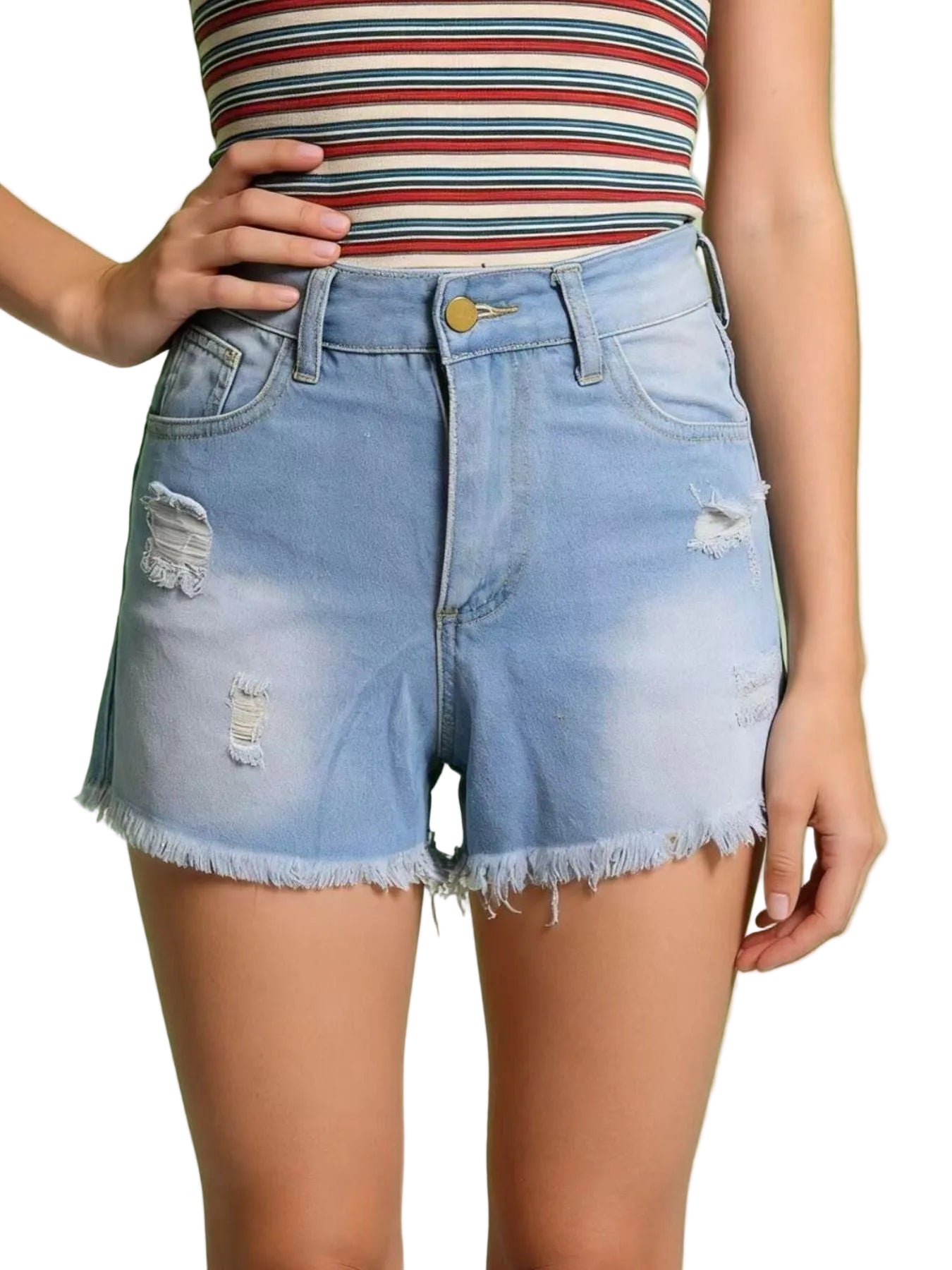 Distressed Frayed Hem Denim Shorts - cas7m