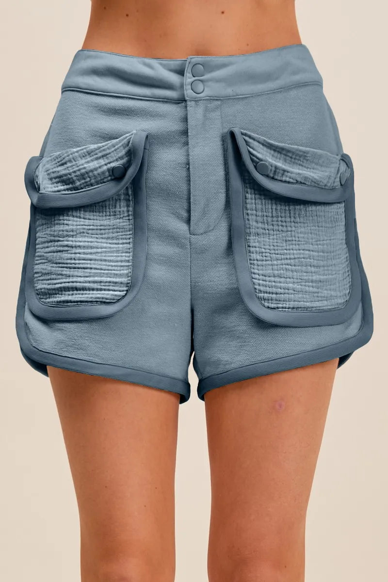 SO ME Mineral Washed Terry High Rise Cargo Shorts - cas7m