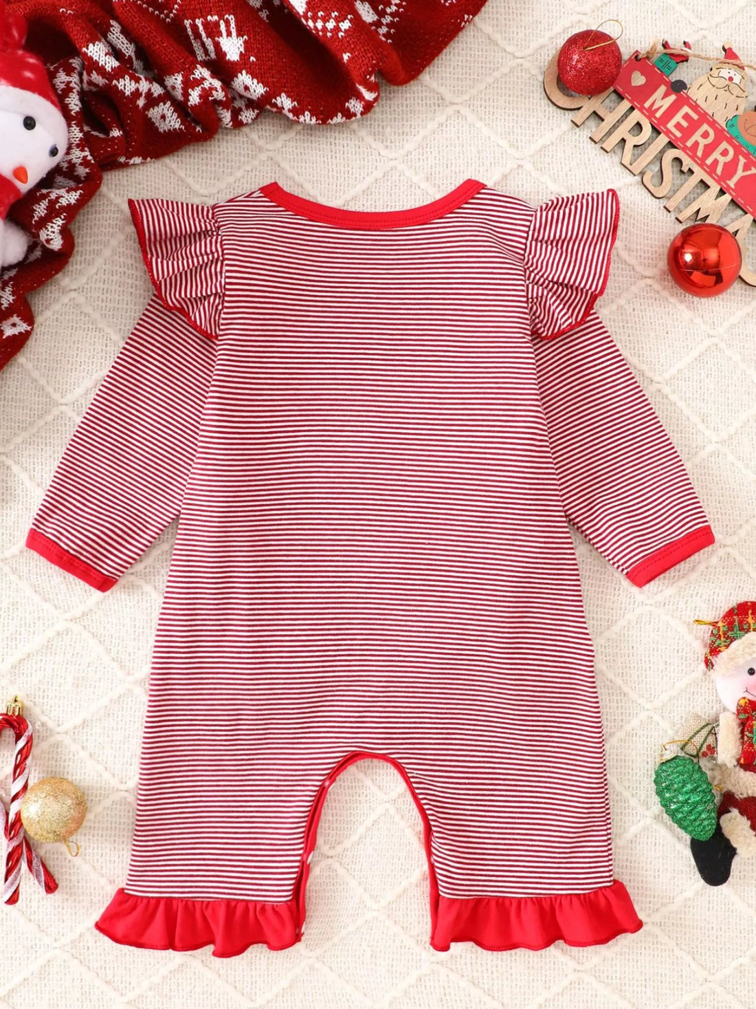 Children's Christmas-Themed Striped Snapped Legs Jumpsuit - cas7m