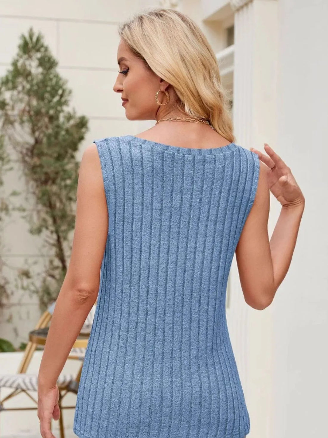 Ribbed Round Neck Tank - cas7m
