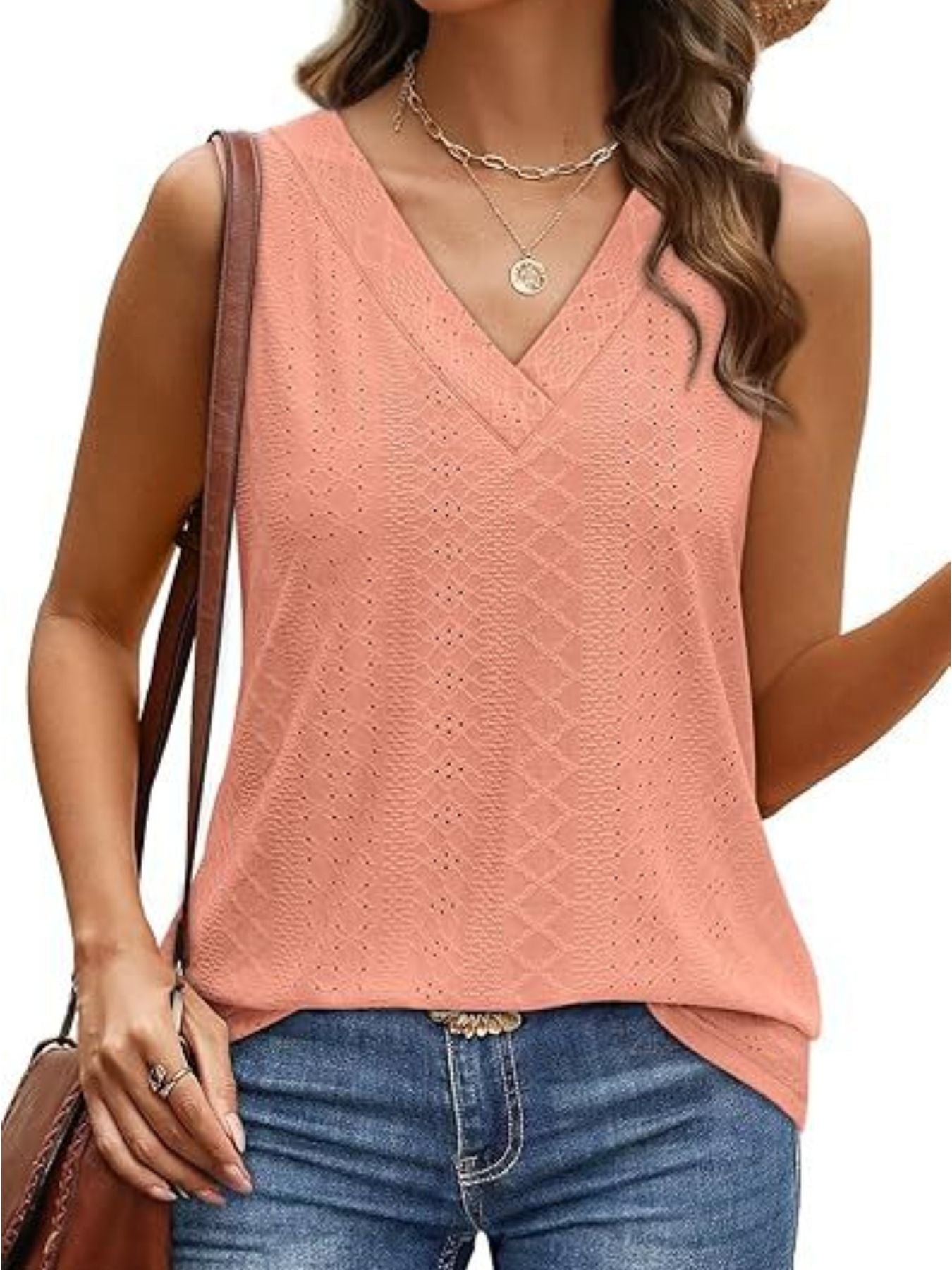 Eyelet V-Neck Tank - cas7m