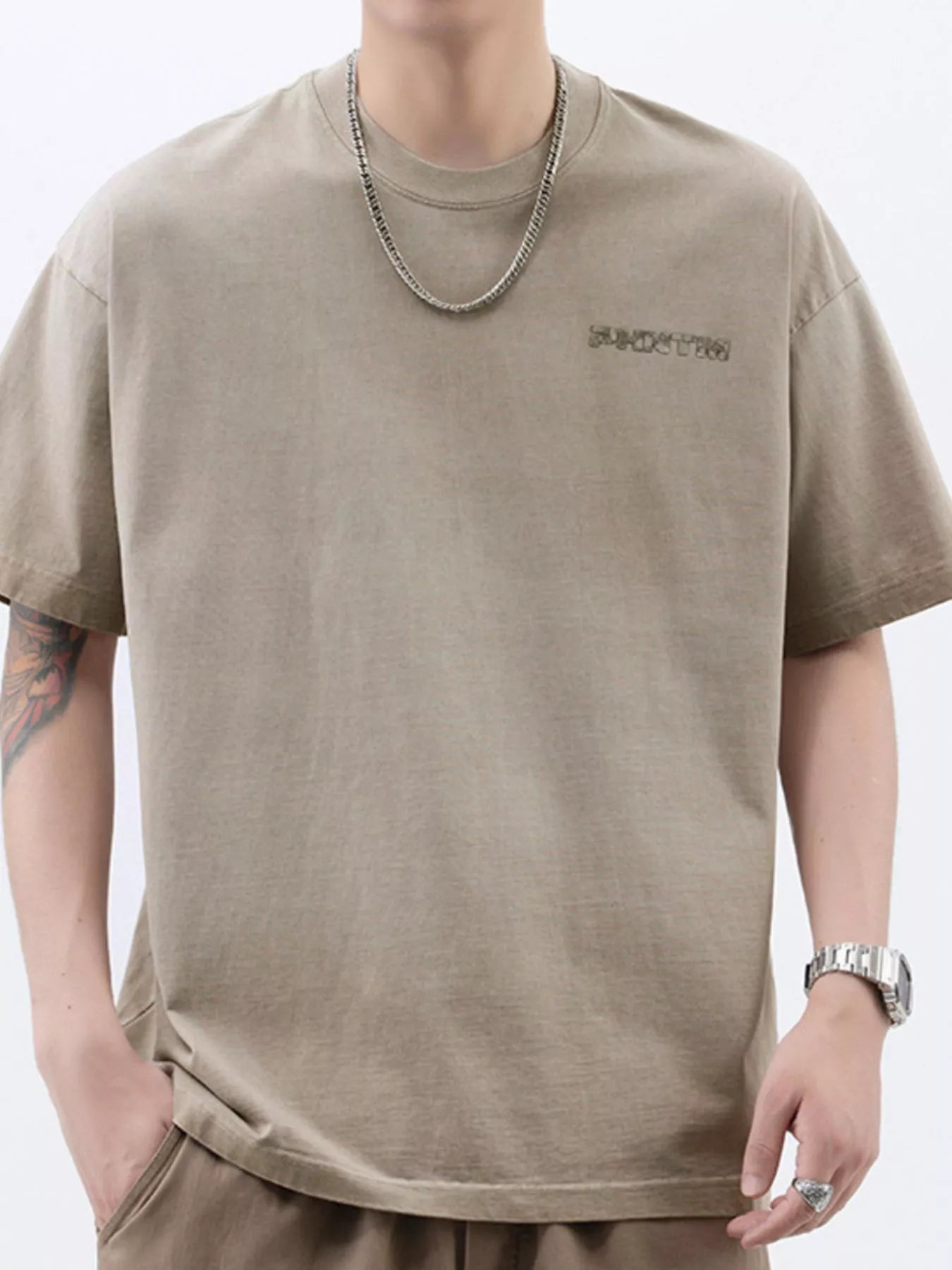 Men's Plus Size Letter Back Round Neck T-Shirt - cas7m