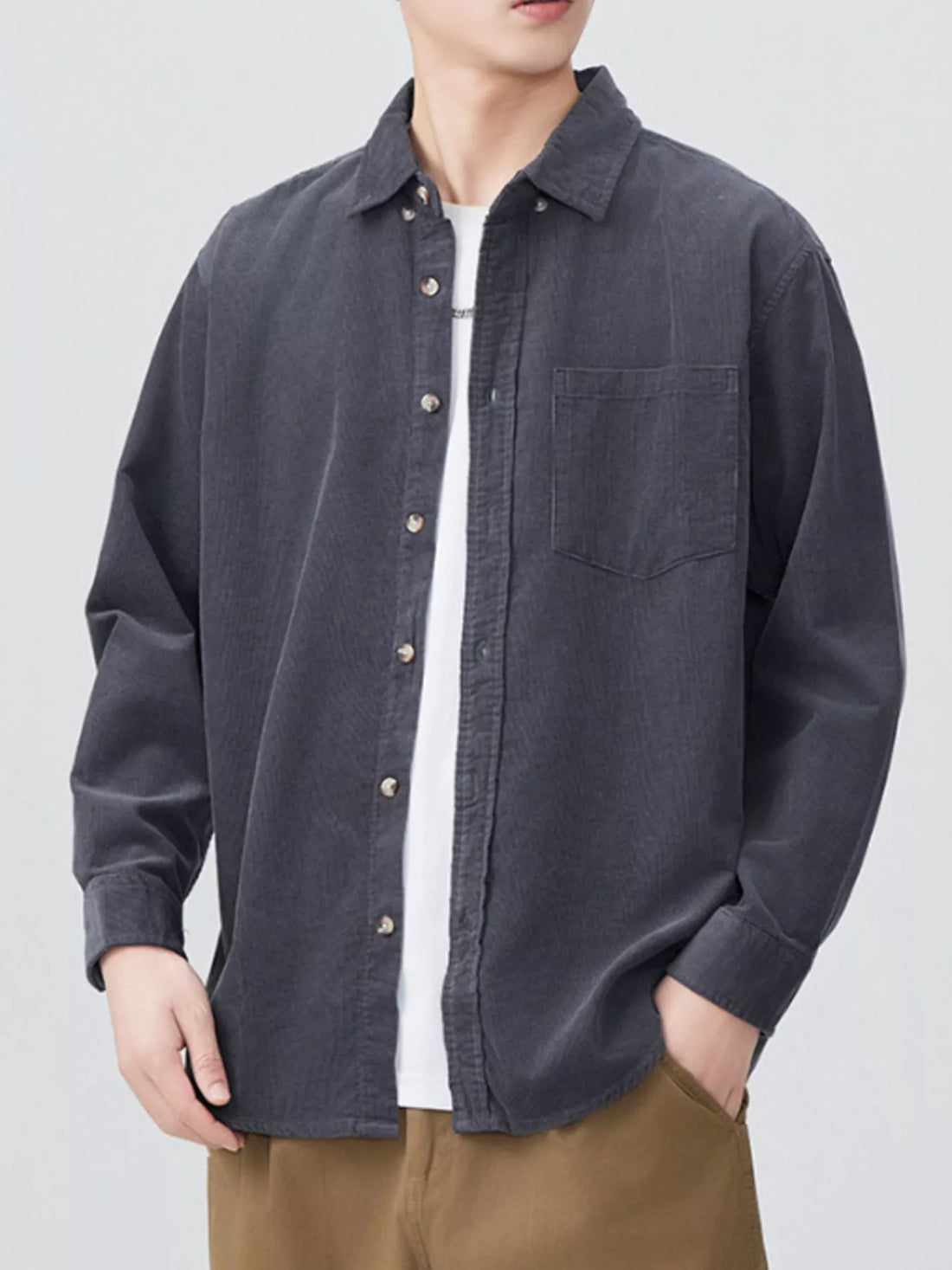 Men's Plus Size Button Up Long Sleeve Shirt - cas7m
