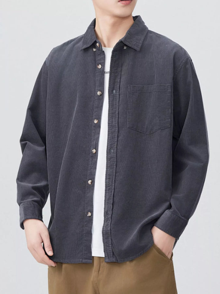 Men's Plus Size Button Up Long Sleeve Shirt - cas7m