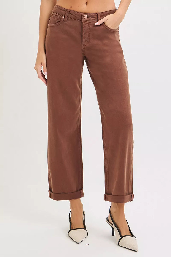 RISEN Full Size Tummy Control Mid Rise Ankle Barrel Baggy Plus Size - cas7m