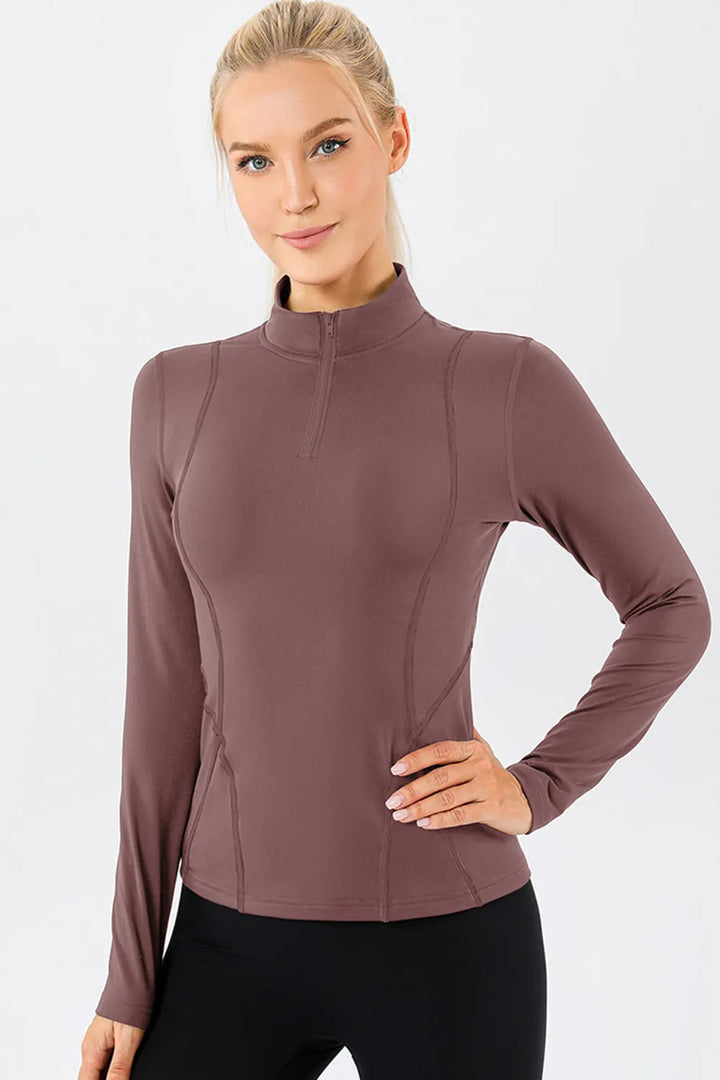 Mock Neck Quarter Zip Active T-Shirt - cas7m