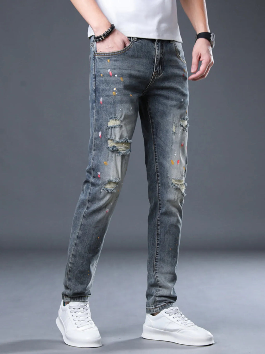 Men's Distressed Slim Fit Jeans - cas7m