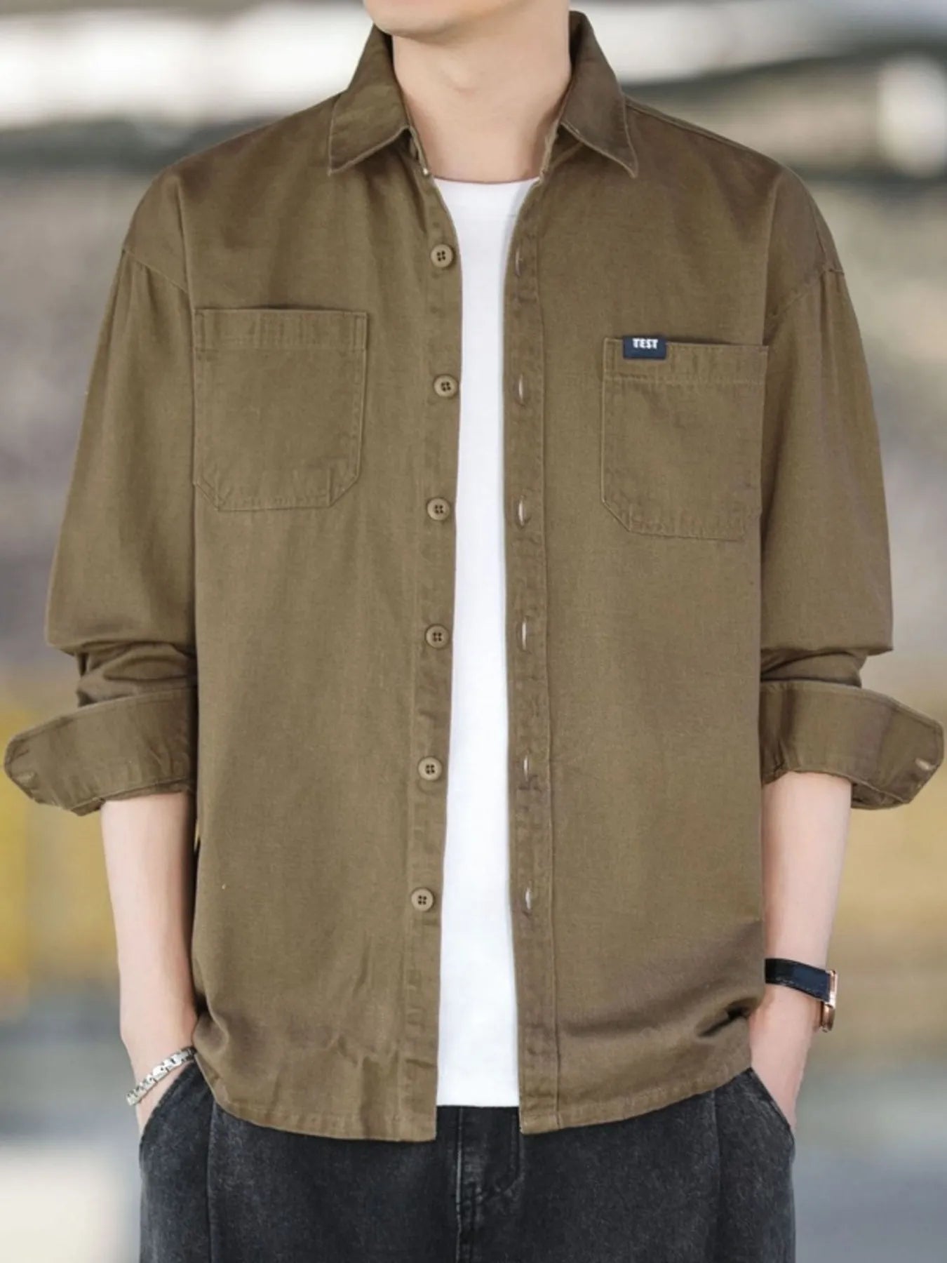 Men's Plus Size Button Up Long Sleeve Shirt - cas7m