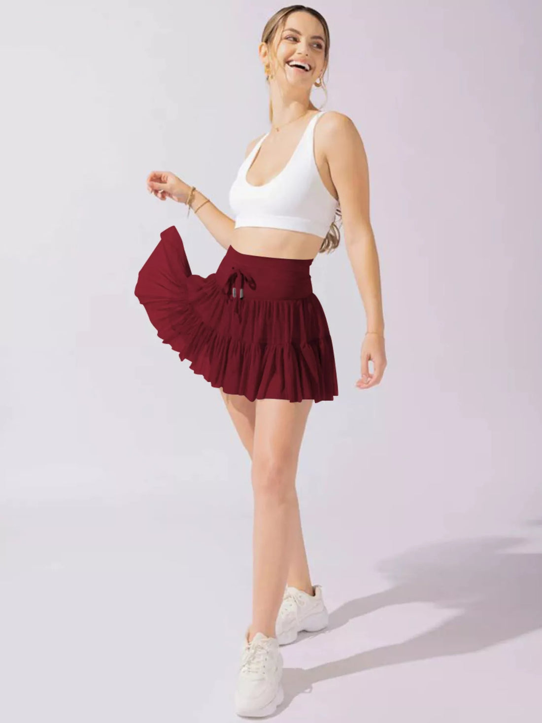 Tiered Skort with Drawstring - cas7m