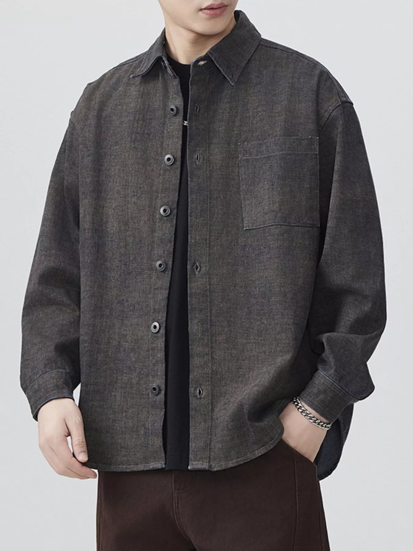 Men's Plus Size Button Up Long Sleeve Shirt - cas7m