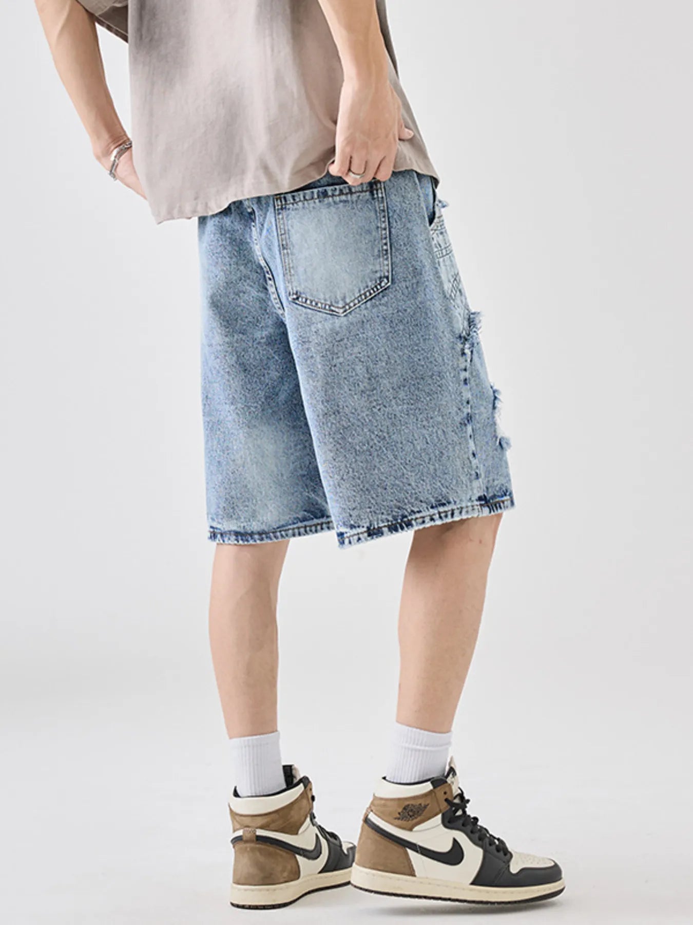 Men's Full Size Distressed Denim Shorts Plus Size - cas7m