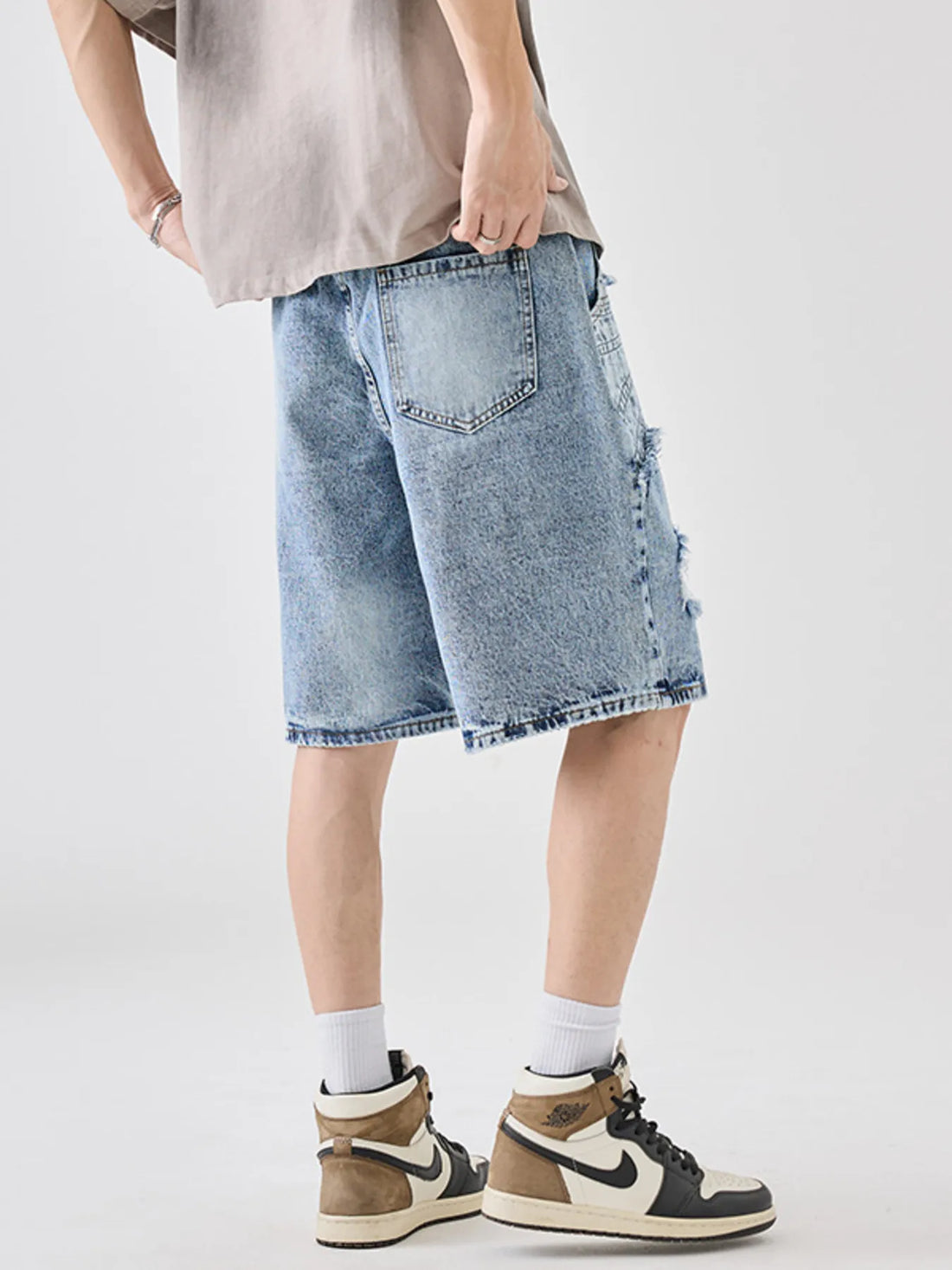 Men's Full Size Distressed Denim Shorts Plus Size - cas7m