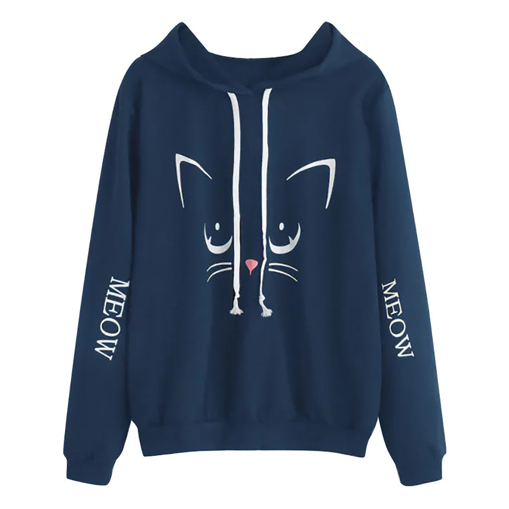 Printed long sleeve loose hoodie - cas7m