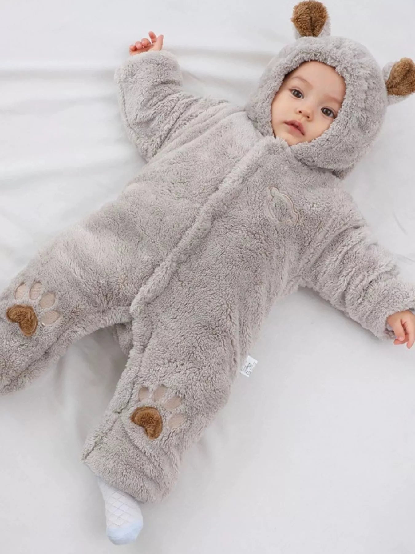 Children's Cozy Bear Hooded Fleece One-Piece - cas7m