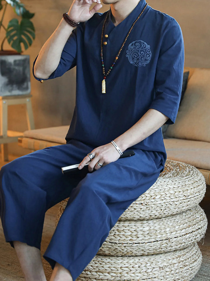 Men's Plus Size 3/4 Sleeve Top and Pants Set - cas7m