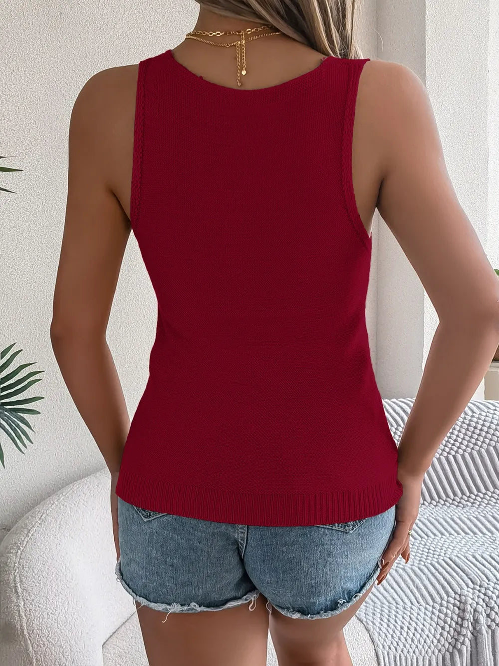 Eyelet V-Neck Tank - cas7m