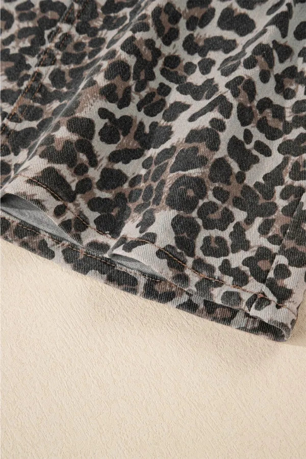 Leopard Denim Mini Skirt - cas7m