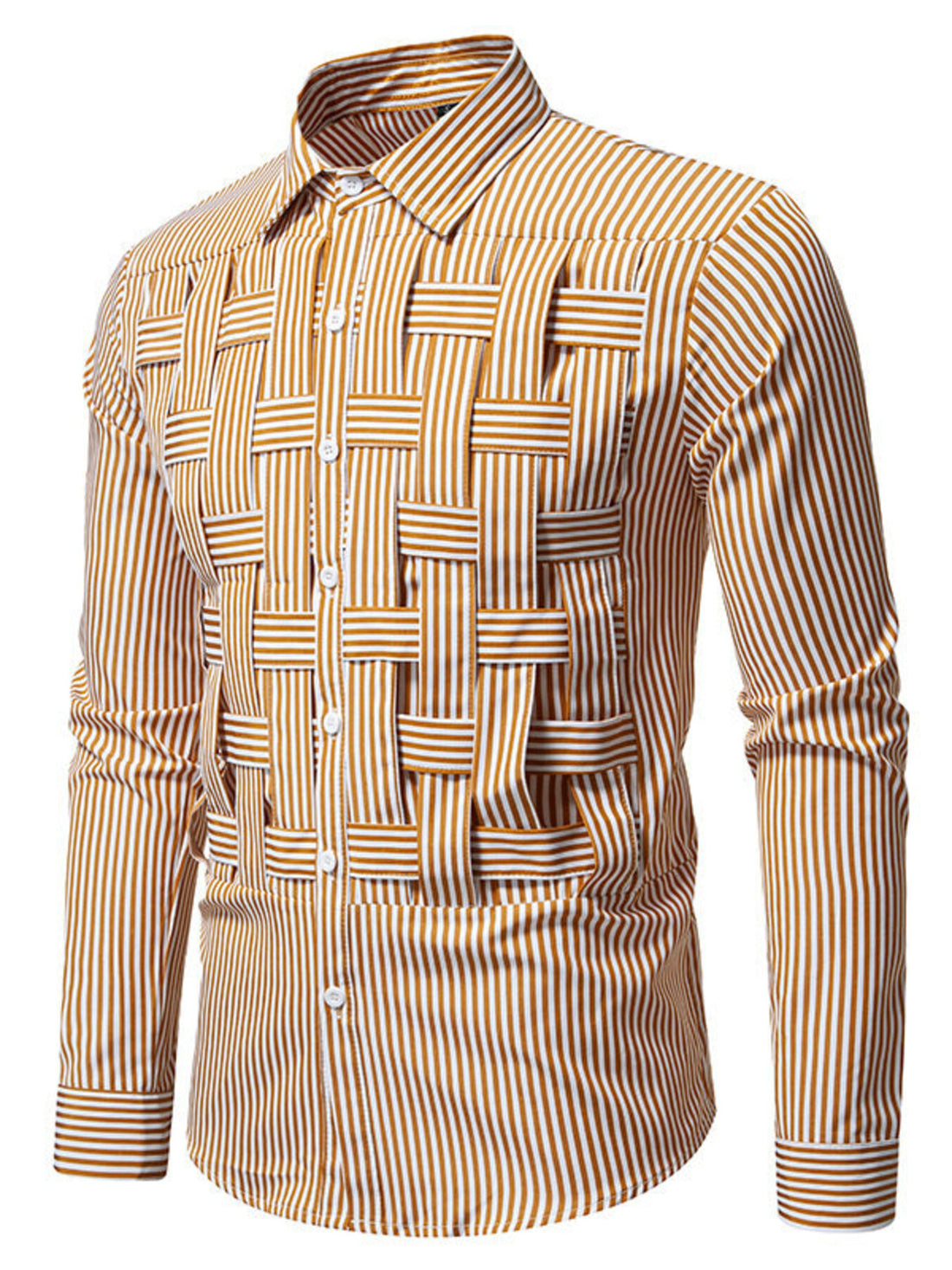 Men's Striped Woven Pattern Long Sleeve Shirt - cas7m