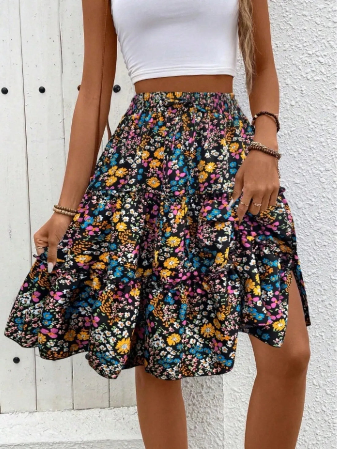 Floral Print Midi Skirt - cas7m