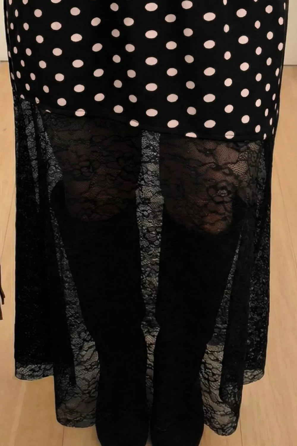 Polka Dot Patchwork Lace Maxi Skirt - cas7m