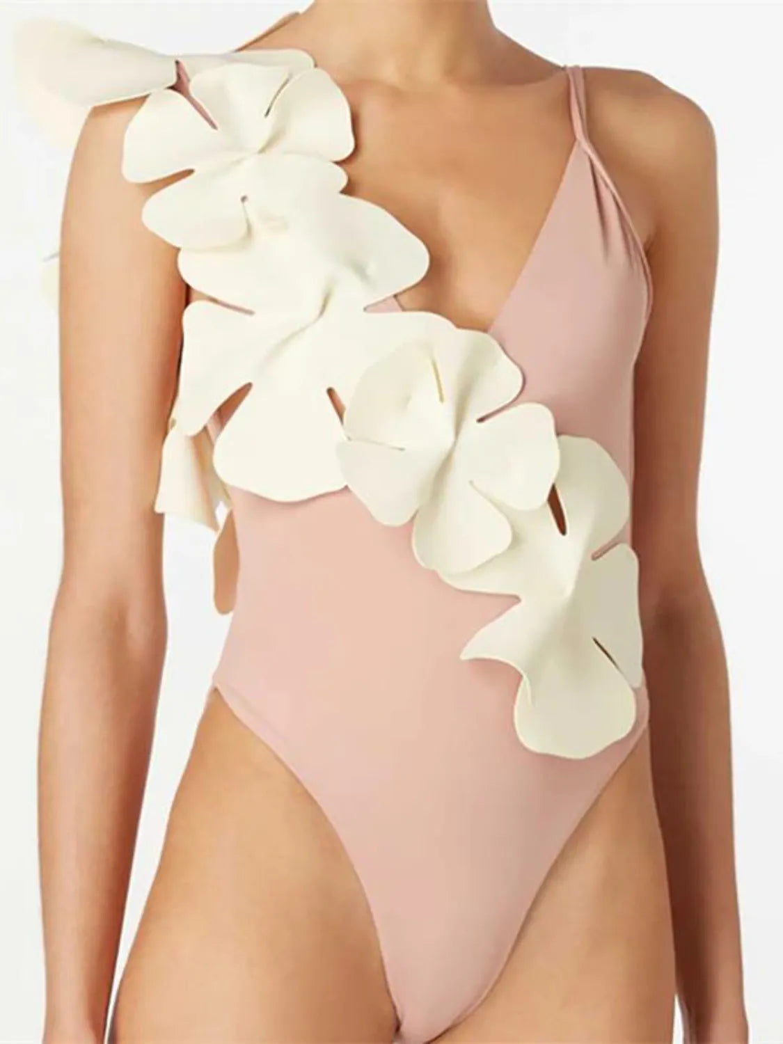 Contrast Flower Spaghetti Strap One-Piece Swimwear - cas7m