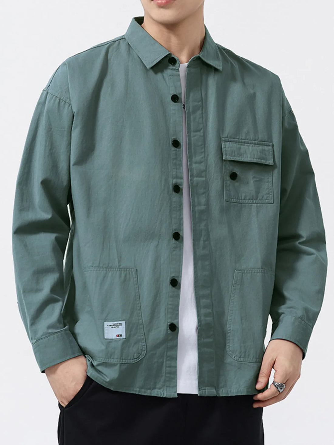 Men's Plus Size Button-Up Long Sleeve Shirt - cas7m