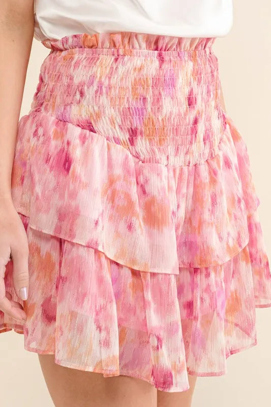 And The Why Printed Lurex Smocked Waist Tiered Skort - cas7m
