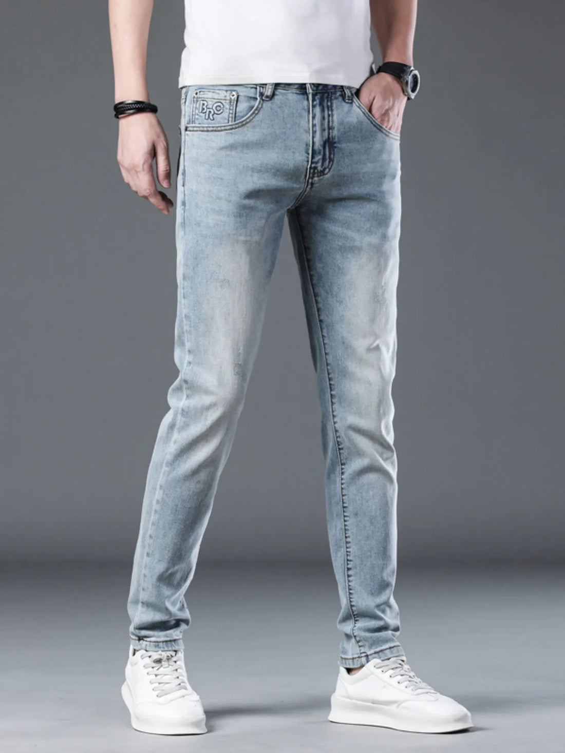 Men's Washed Stretch Slim-Fit Jeans - Cotton Blend - cas7m