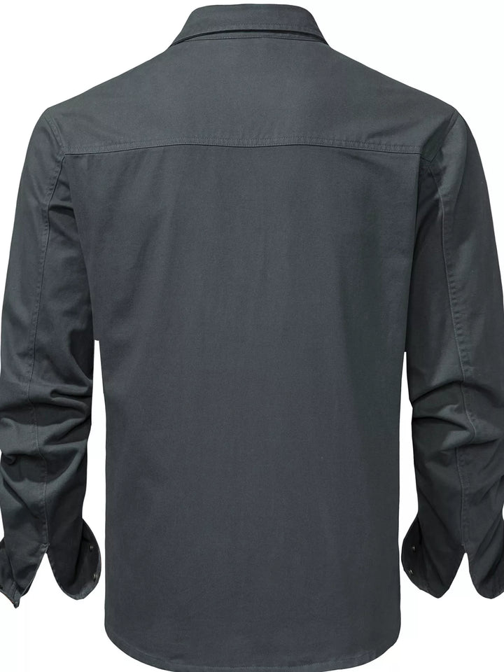 Men's Casual Long Sleeve Button-Down Shirt with Pockets - cas7m