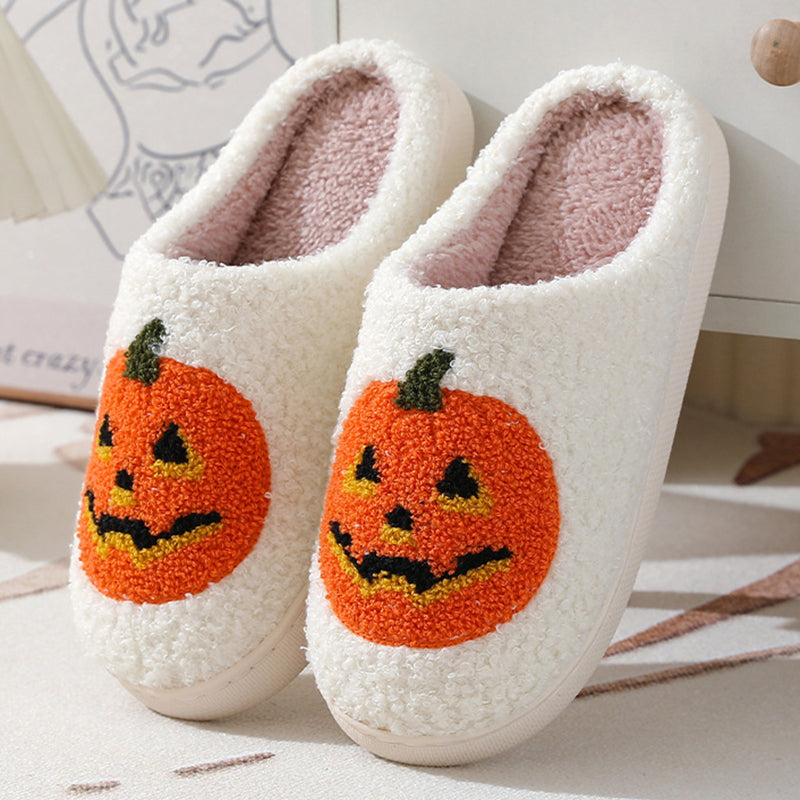 Halloween Pumpkin Cartoon Slippers Warm Winter Slippers Men And Women Couples Indoor House Shoes - cas7m
