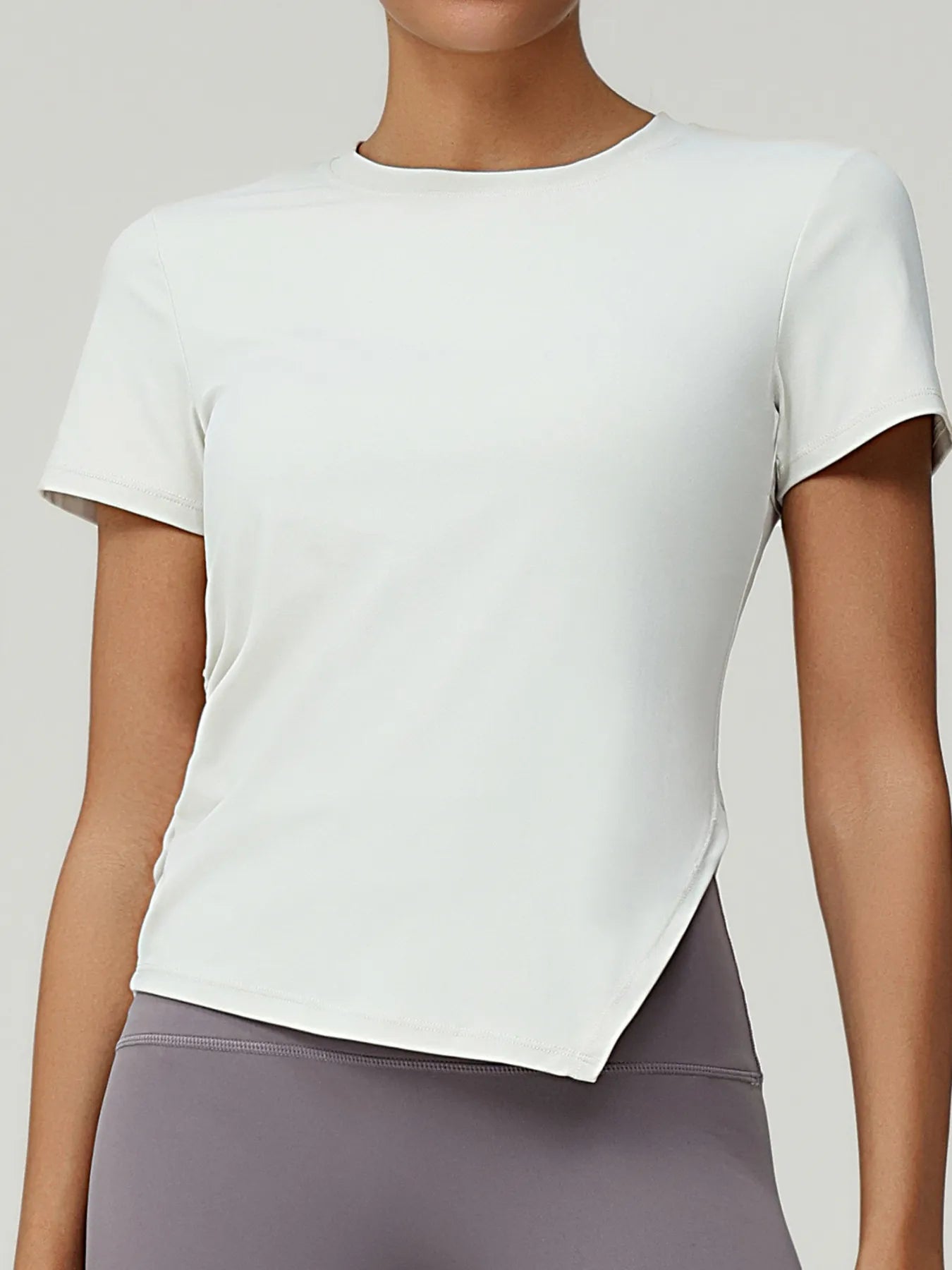 Full Size Slit Round Neck Short Sleeve Active T-Shirt Plus Size - cas7m