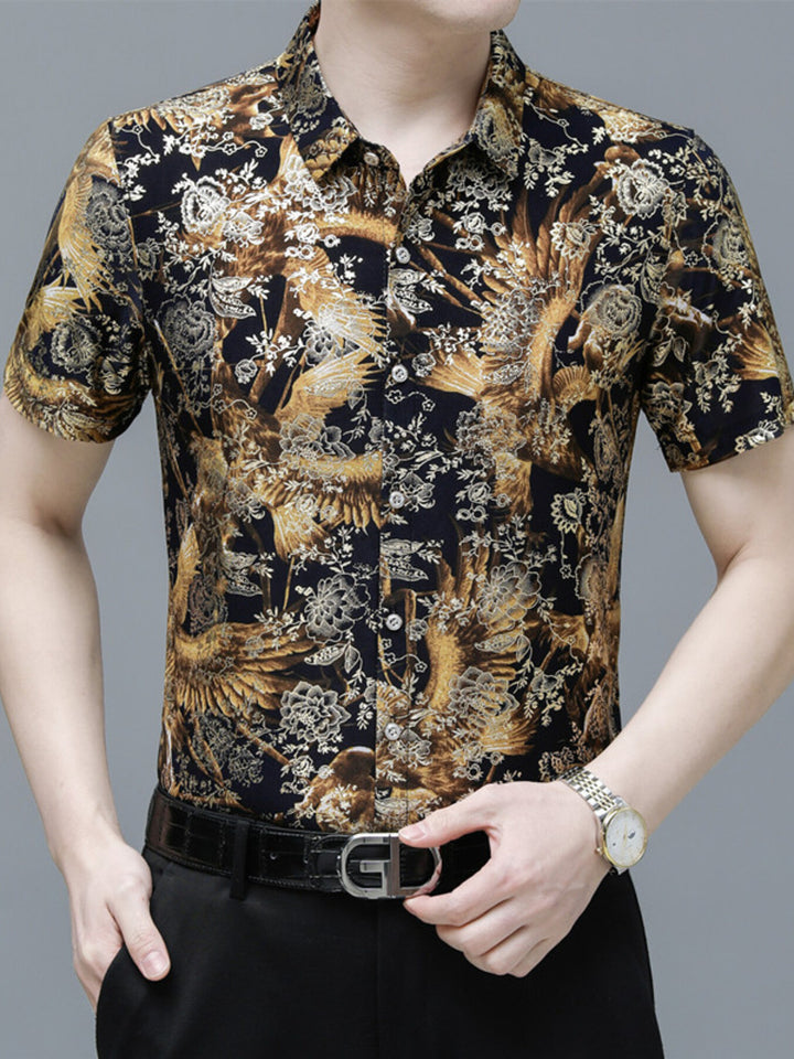 Men's Plus Size Printed Button Up Short Sleeve Shirt - cas7m