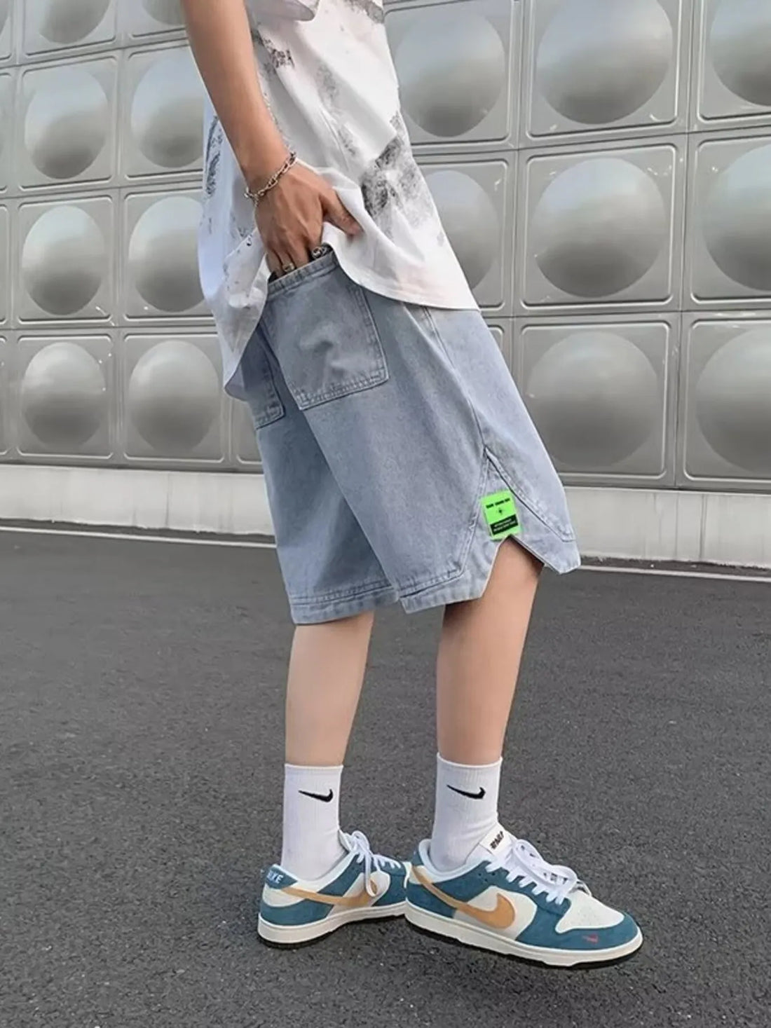 Men's Full Size Casual Loose Fit Denim Shorts with Drawstring Plus Size - cas7m