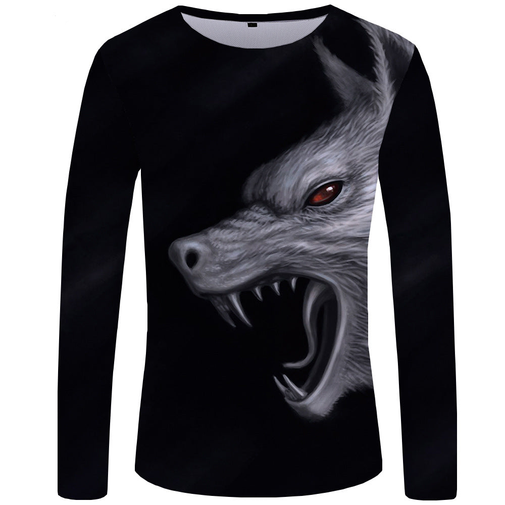 3d printed wolf series long sleeve T-shirt men - cas7m