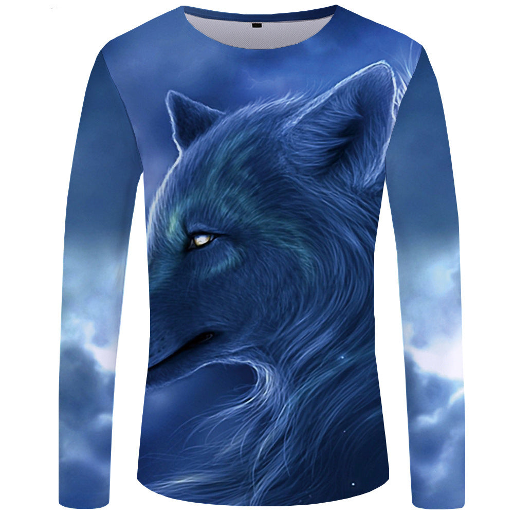 3d printed wolf series long sleeve T-shirt men - cas7m