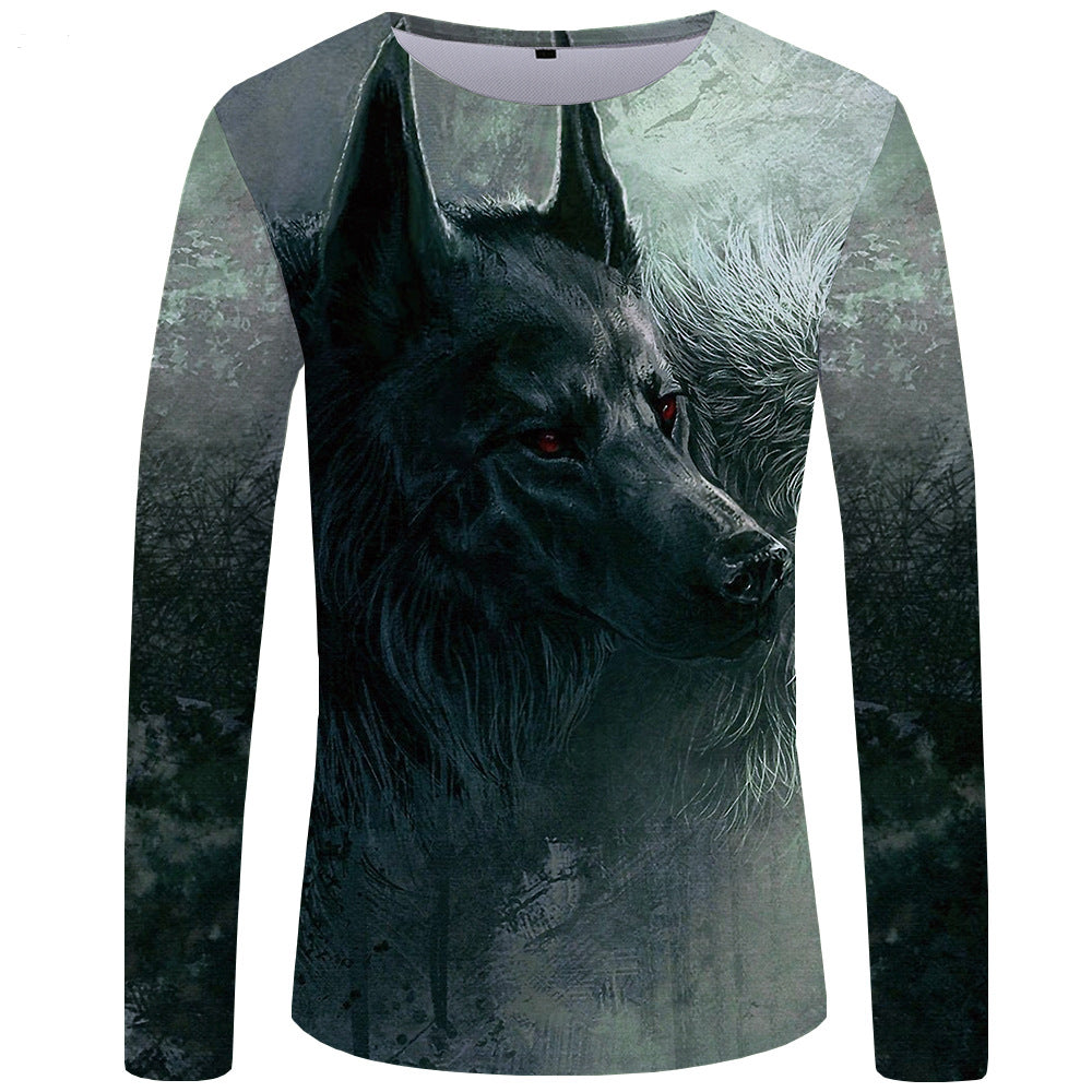 3d printed wolf series long sleeve T-shirt men - cas7m