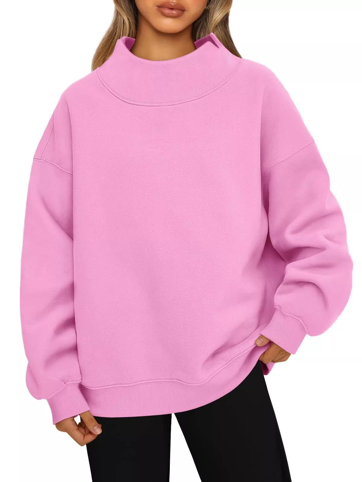 Mock Neck Dropped Shoulder Sweatshirt - cas7m