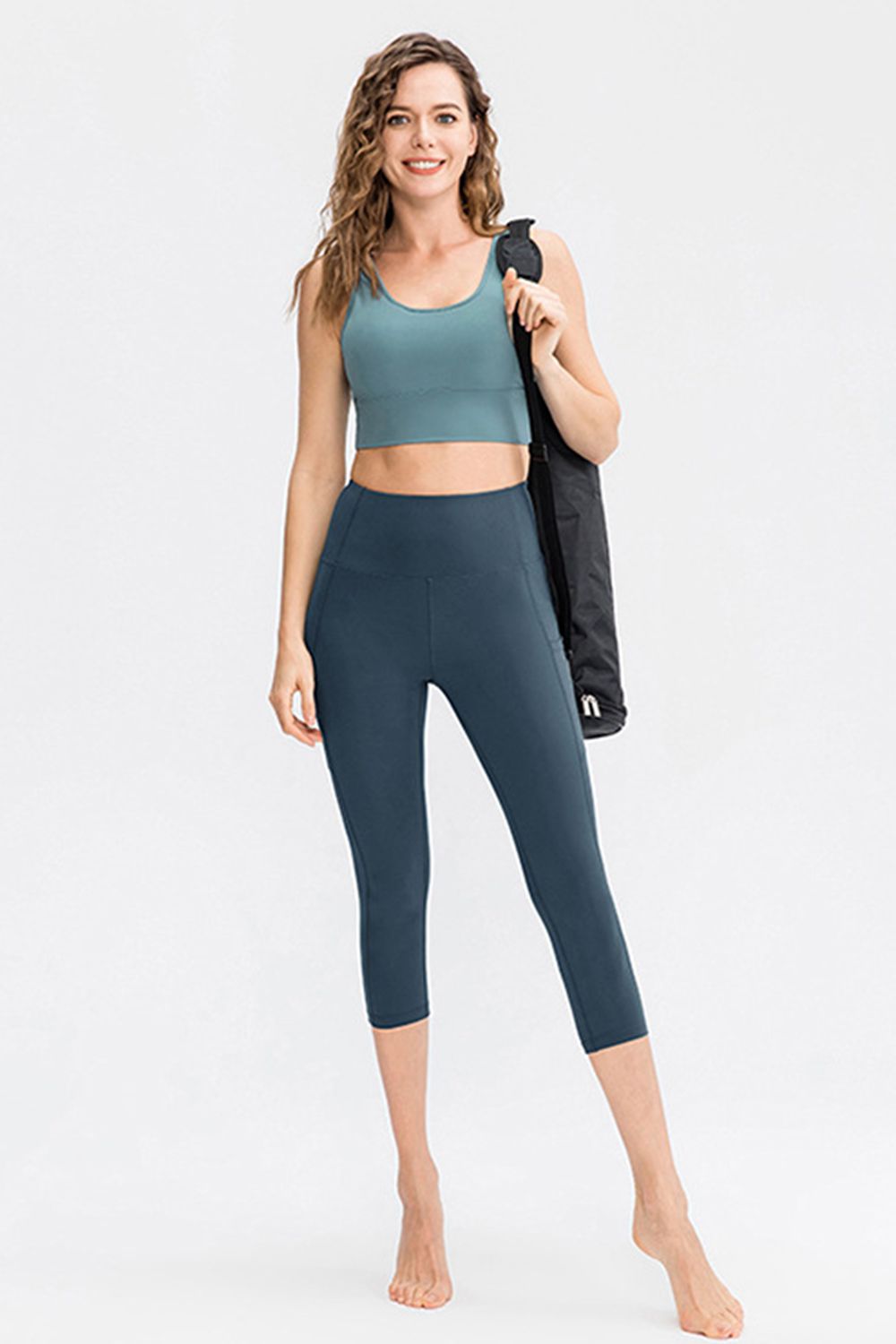 Wide Waistband Cropped Active Leggings with Pockets - cas7m