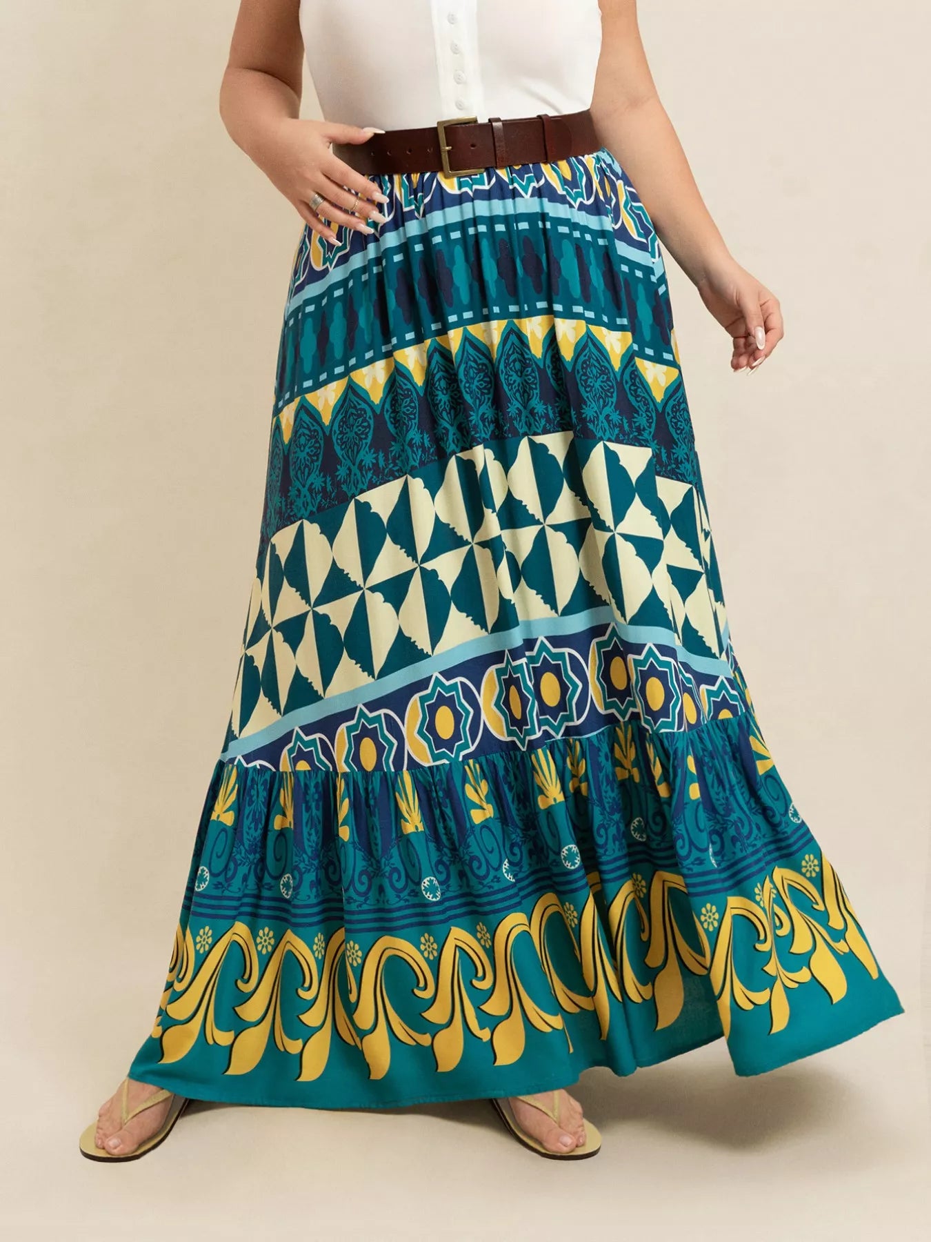 Plus Size Printed Maxi Skirt - cas7m
