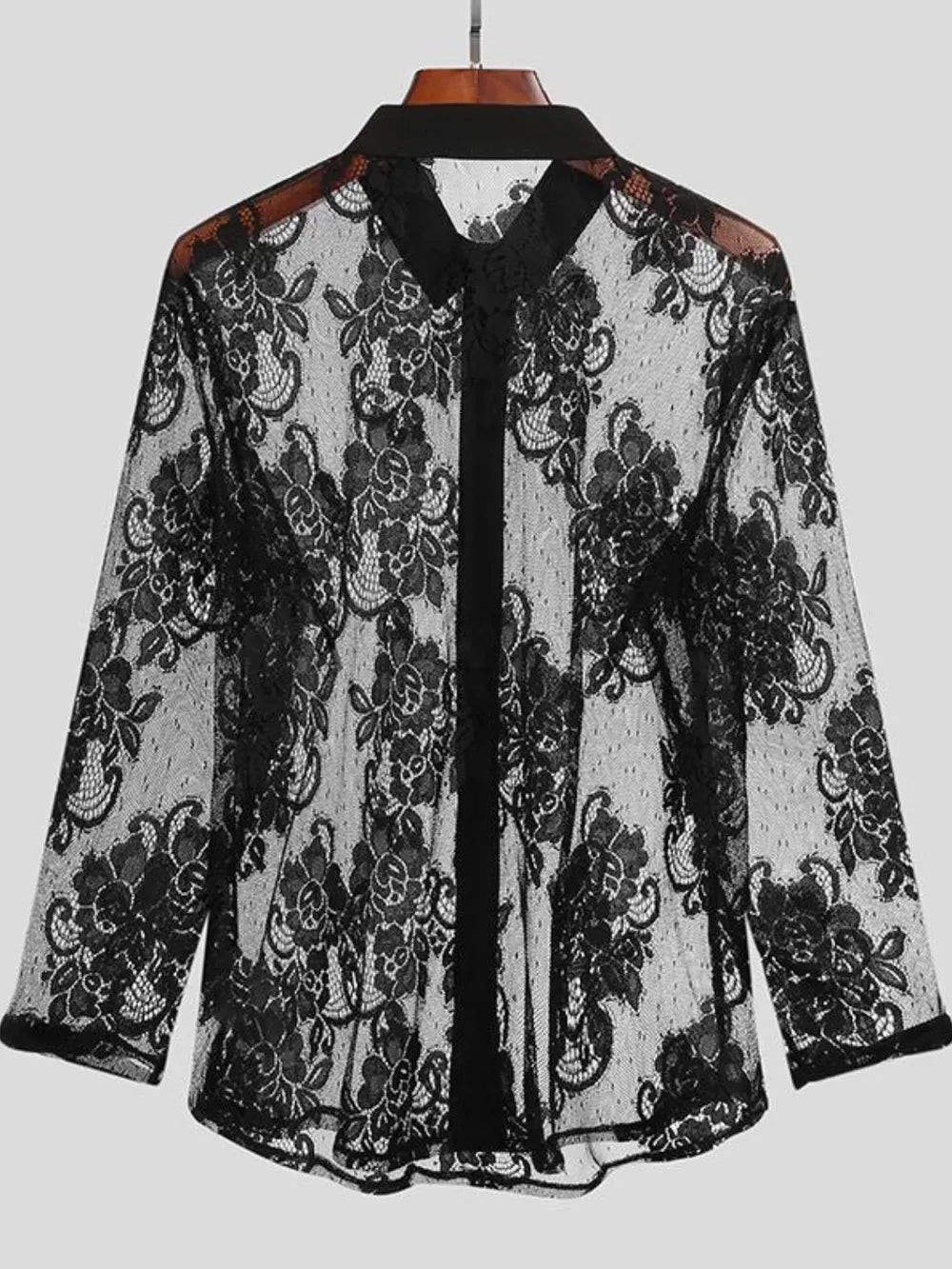 Men's Lace Button Down Long Sleeve Shirt - cas7m
