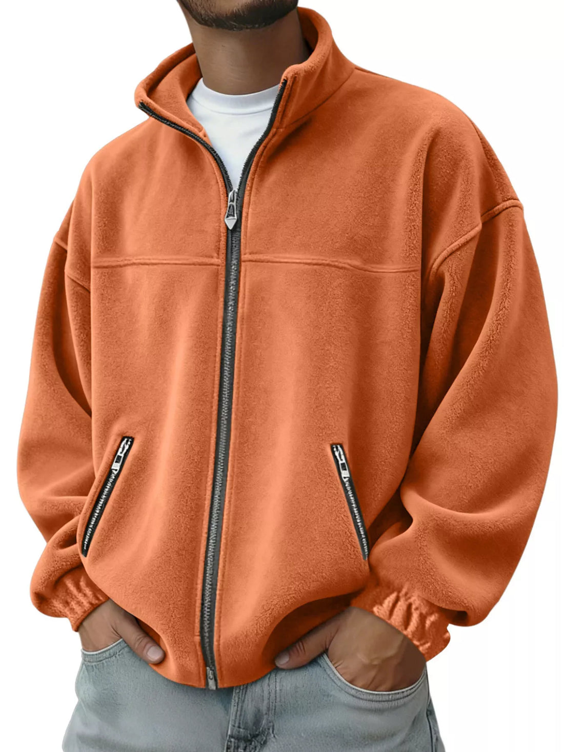 Men's Full Size Zip Up Long Sleeve Outerwear Plus Size - cas7m
